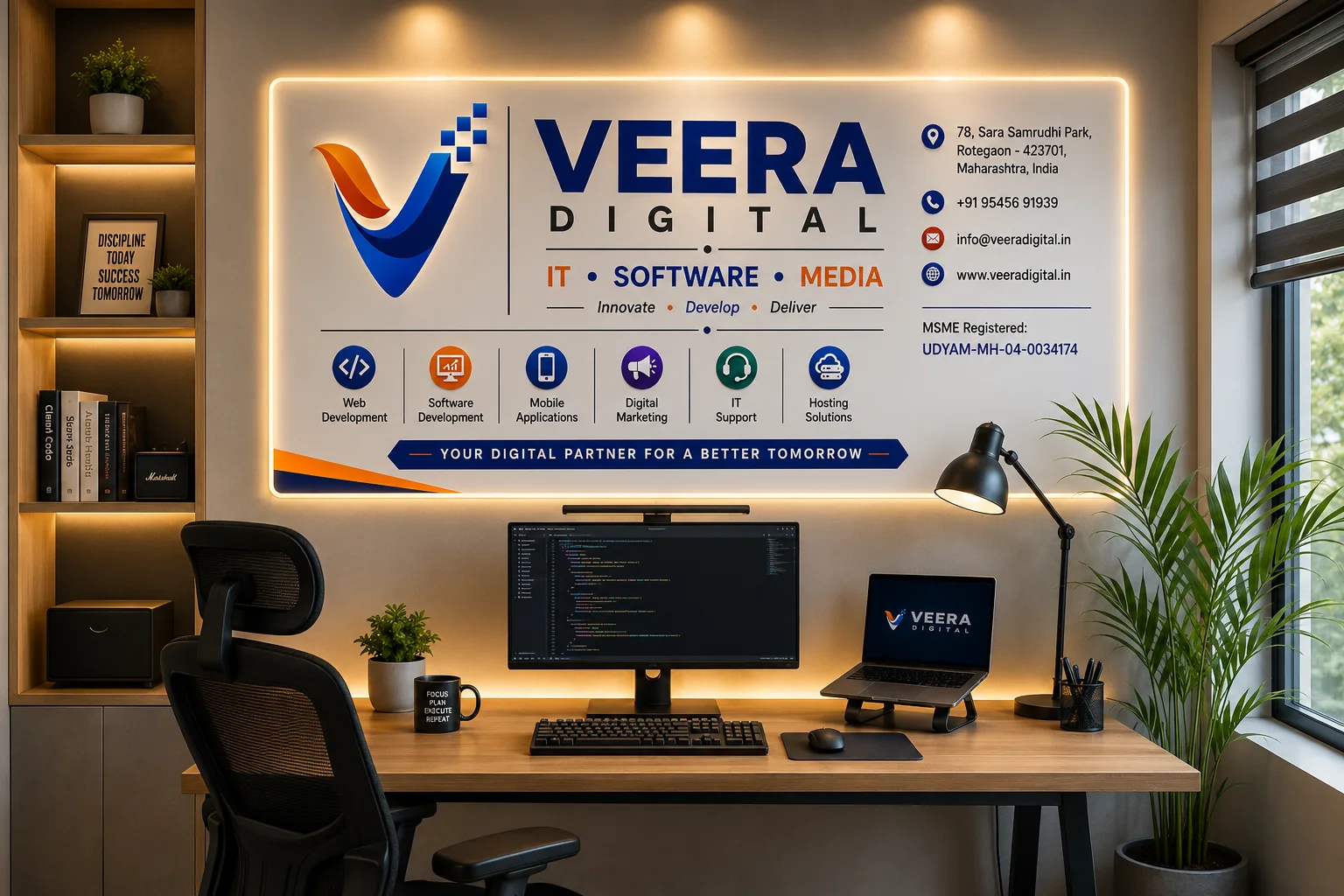 Professional workspace with development equipment